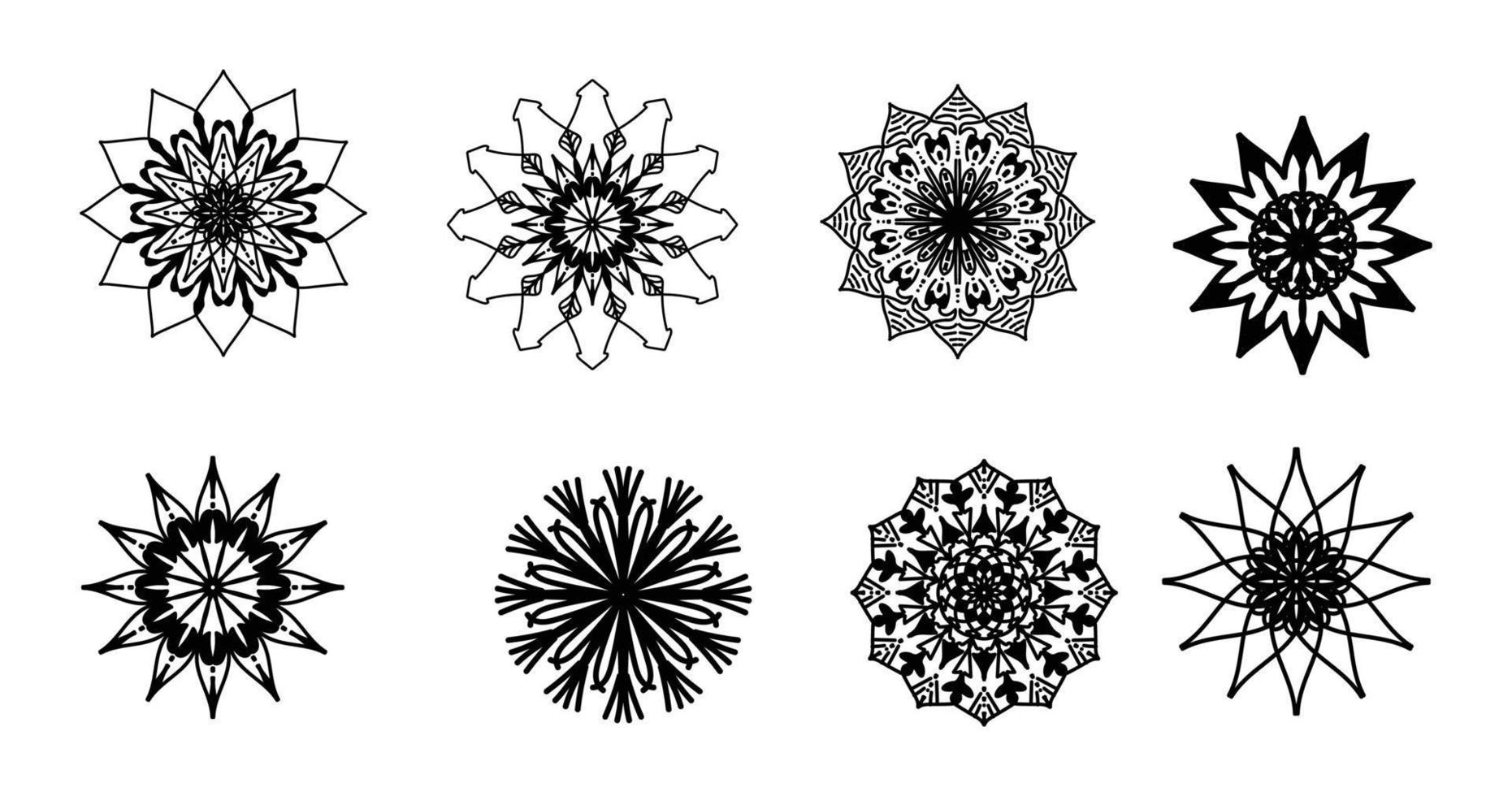 establecer mandala, mandala negro, fondo de diseño de mandala ornamental de lujo, diseño de mandala, diseño de papel tapiz de arte de libro de colorear de patrón de mandala, patrón de mosaico, mandala en blanco y negro, islam, árabe, indio vector