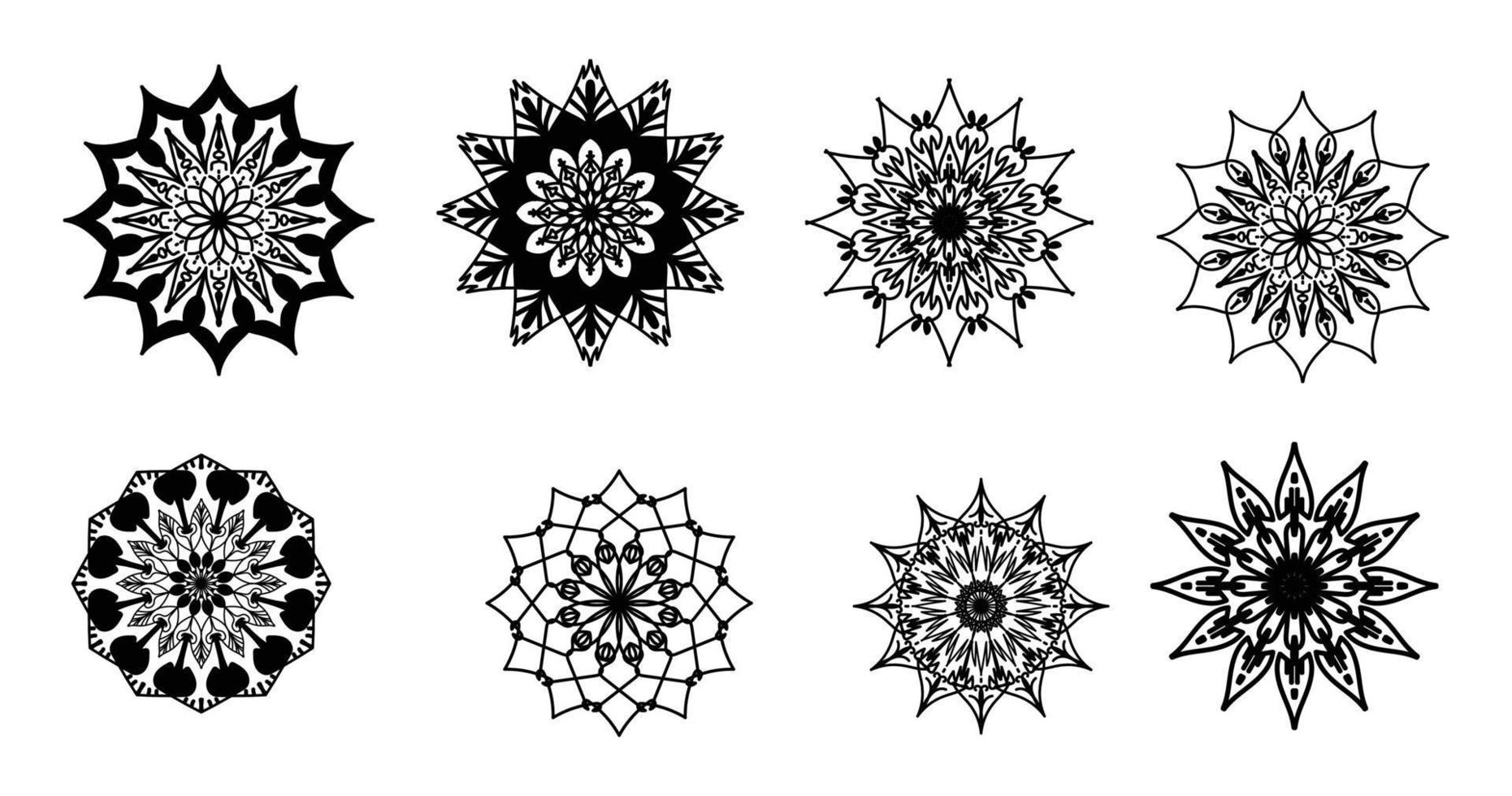 establecer mandala, mandala negro, fondo de diseño de mandala ornamental de lujo, diseño de mandala, diseño de papel tapiz de arte de libro de colorear de patrón de mandala, patrón de mosaico, mandala en blanco y negro, islam, árabe, indio vector