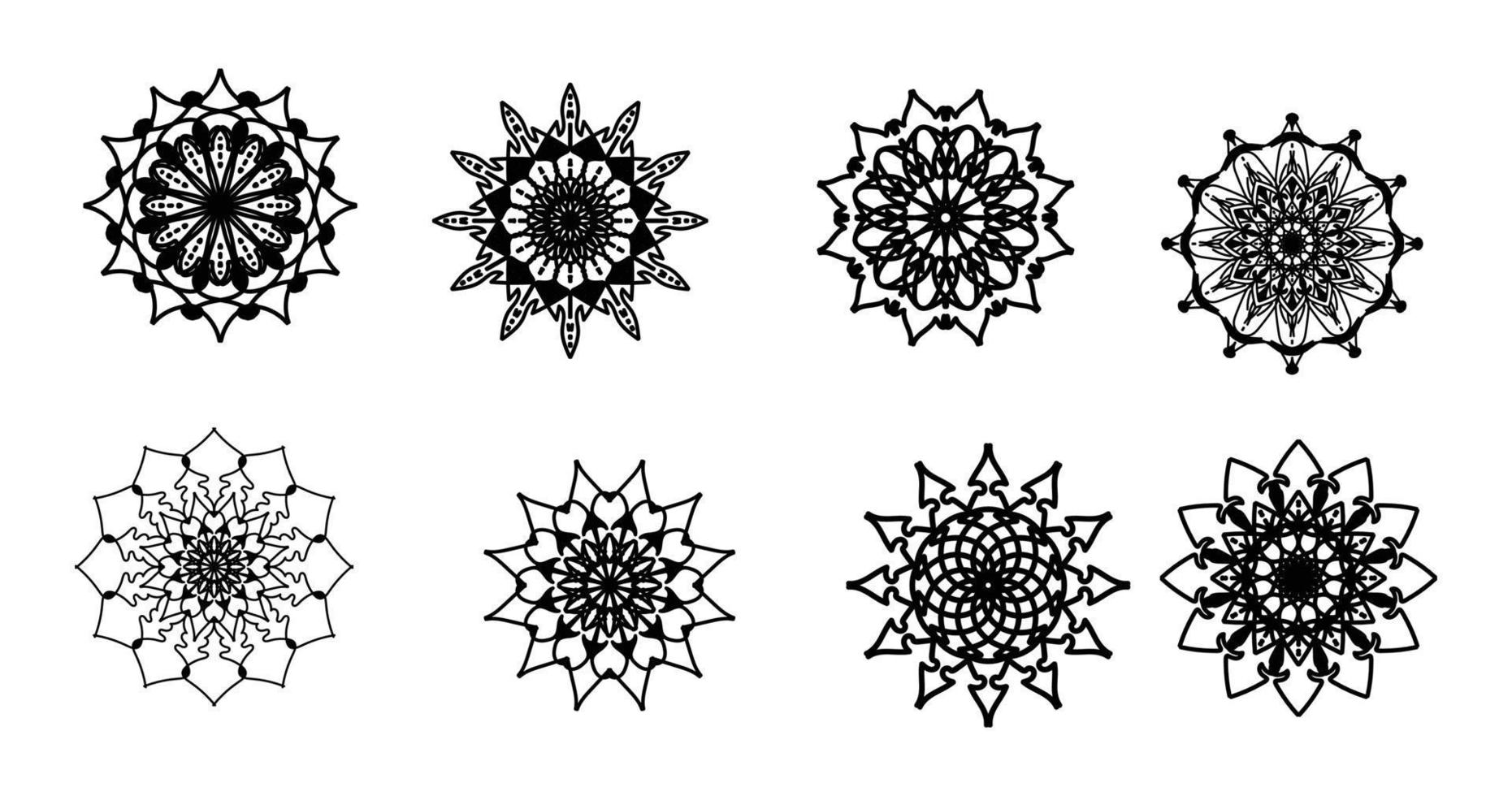 establecer mandala, mandala negro, fondo de diseño de mandala ornamental de lujo, diseño de mandala, diseño de papel tapiz de arte de libro de colorear de patrón de mandala, patrón de mosaico, mandala en blanco y negro, islam, árabe, indio vector