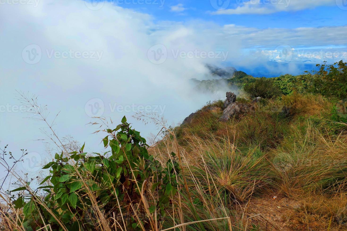 beautiful countryside of Phaty, Laos. sunny afternoon. wonderful springtime landscape in mountains. grassy field and rolling hills. rural scenery. photo