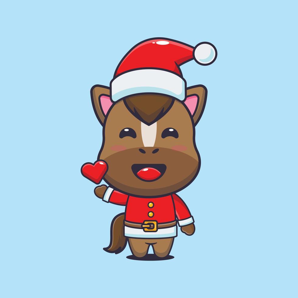 Cute horse wearing santa costume. Cute christmas cartoon illustration. vector