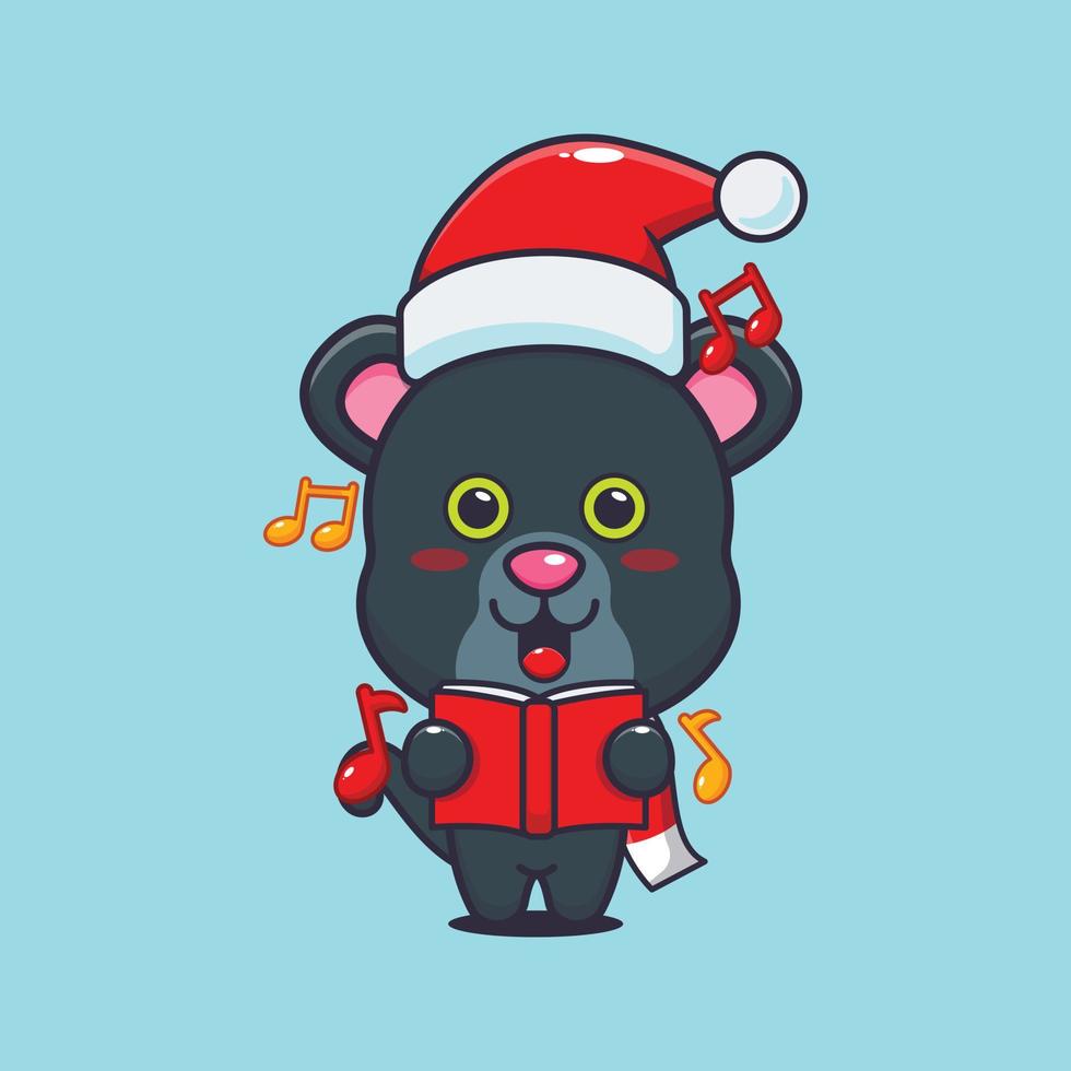 Cute panther sing a christmas song. Cute christmas cartoon illustration. vector