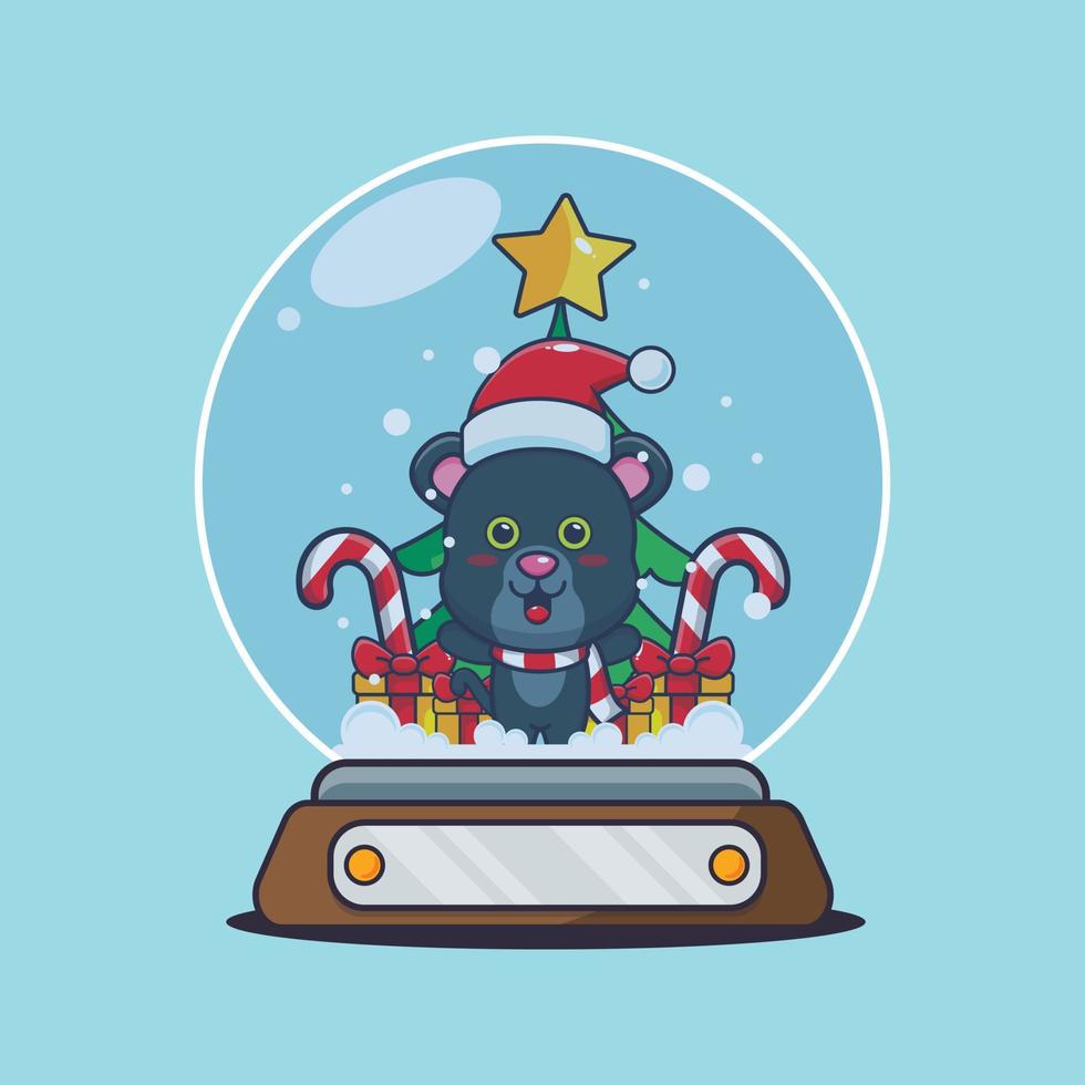 Cute panther in snow globe. Cute christmas cartoon illustration. vector