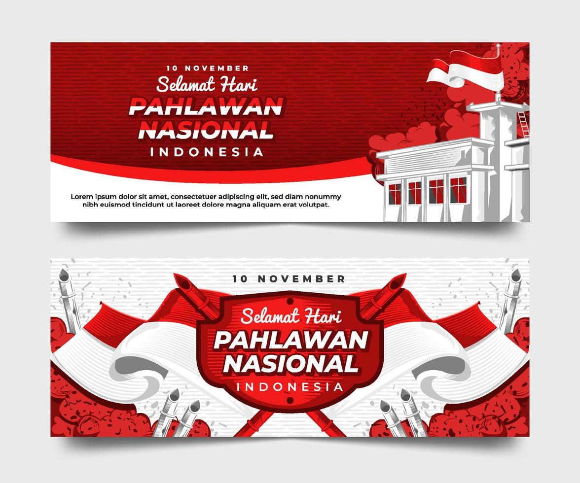 Red and White Hari Pahlawan Nasional or Indonesian National Heroes Day Banner Collection vector