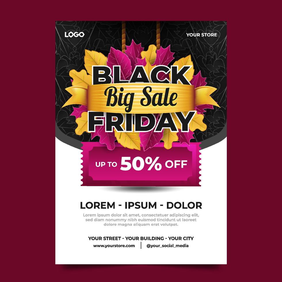 Black Friday Big Sale Autumn Leaf Poster Template vector