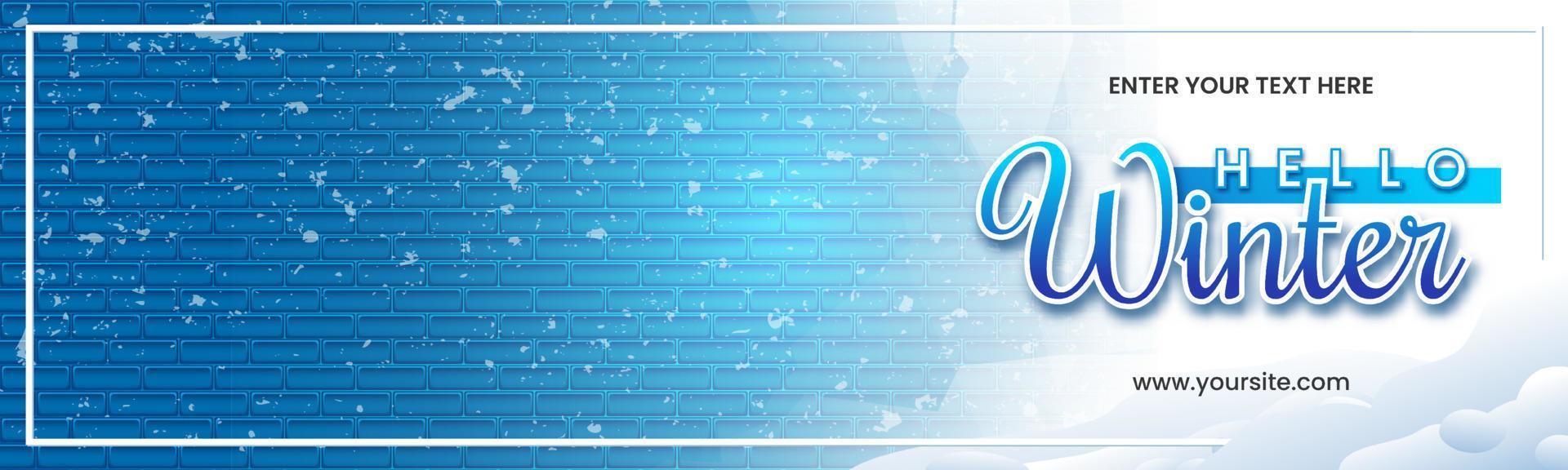 Hello Winter Banner with Text Space on Blue Brick Wall vector