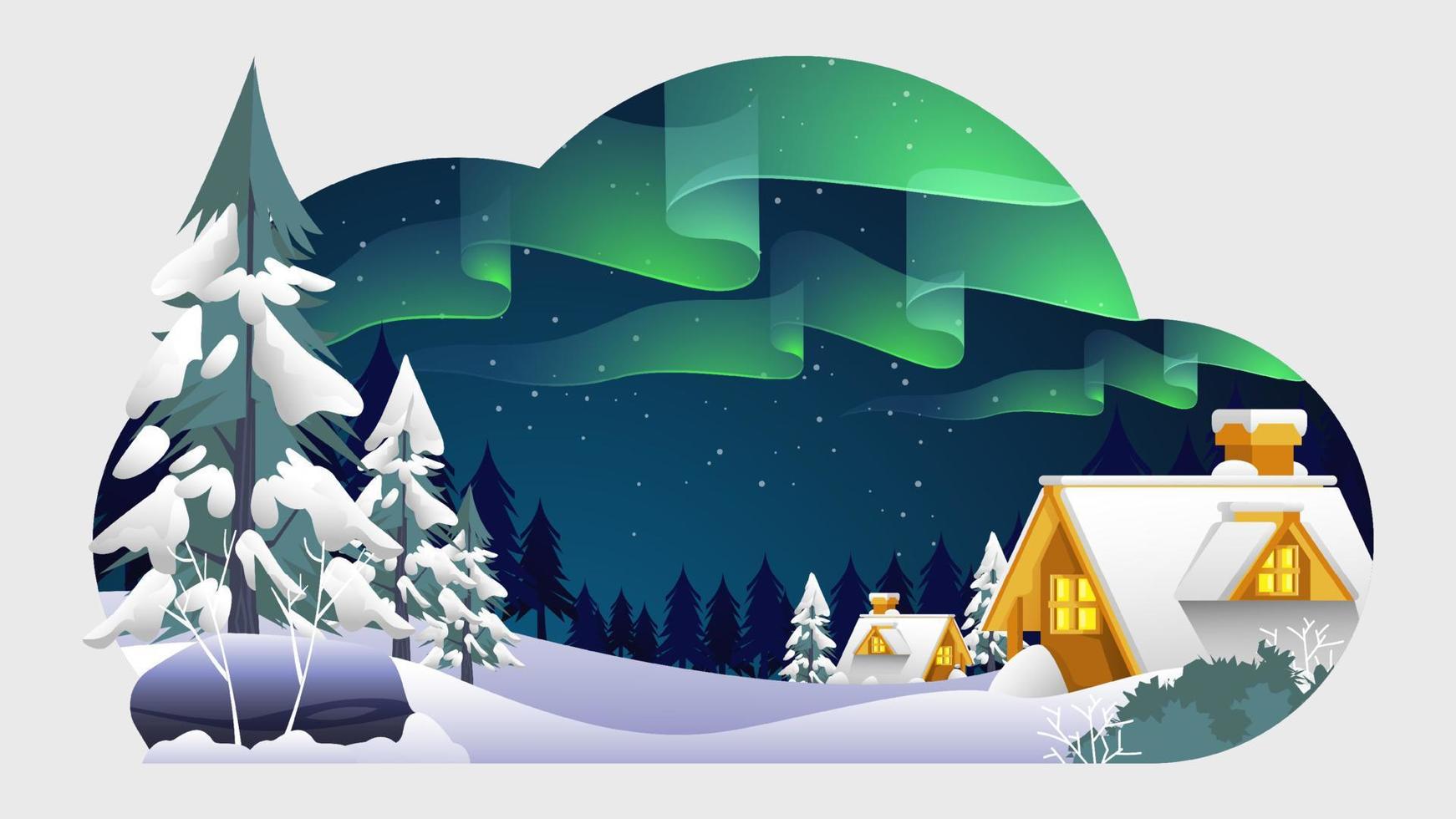 aurora en la ilustración de la temporada de invierno vector