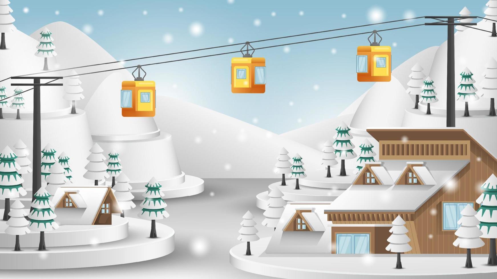 Cable Car in Winter Landscape Illustration vector