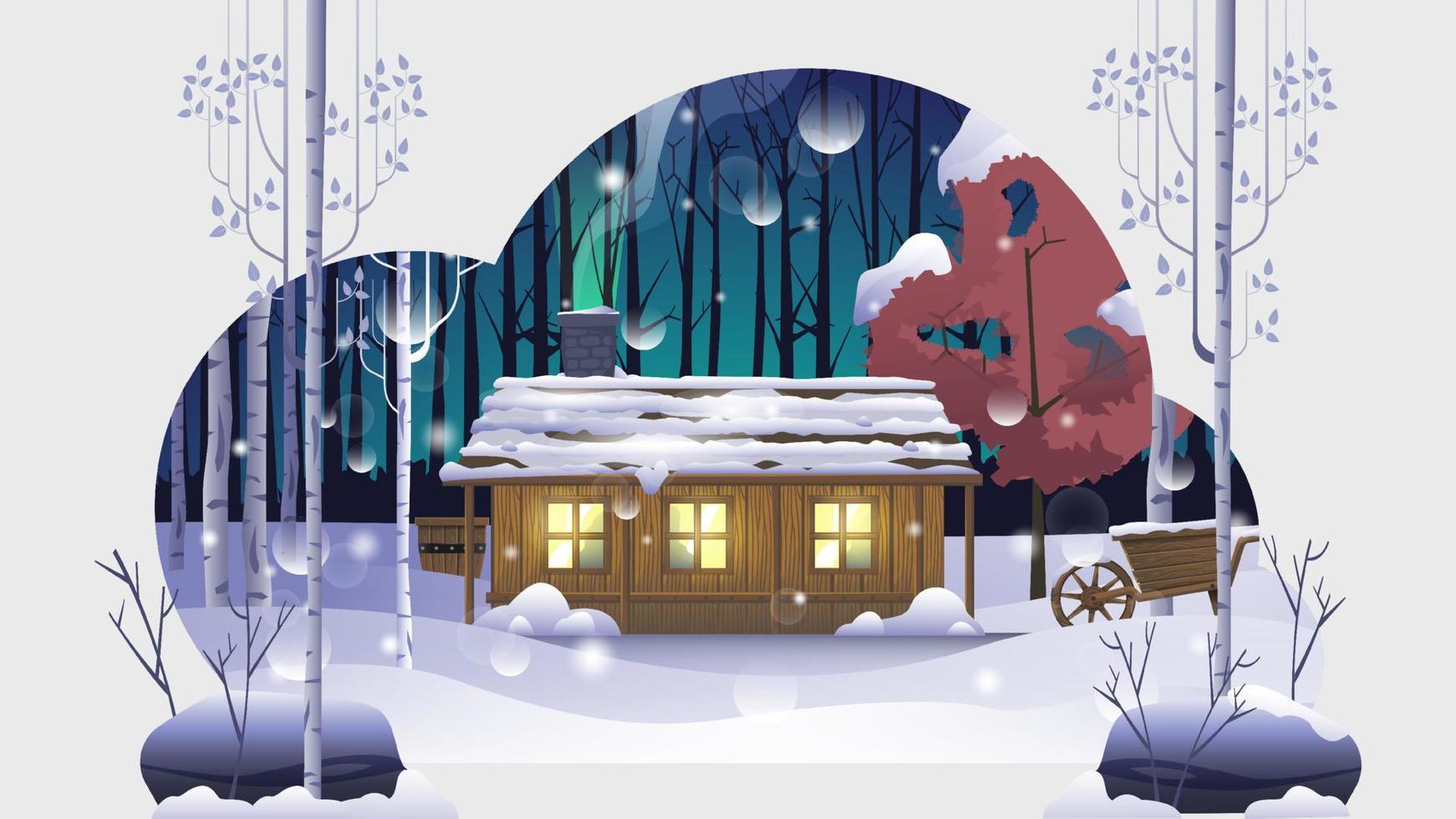 A House in The Winter Forest Illustration vector