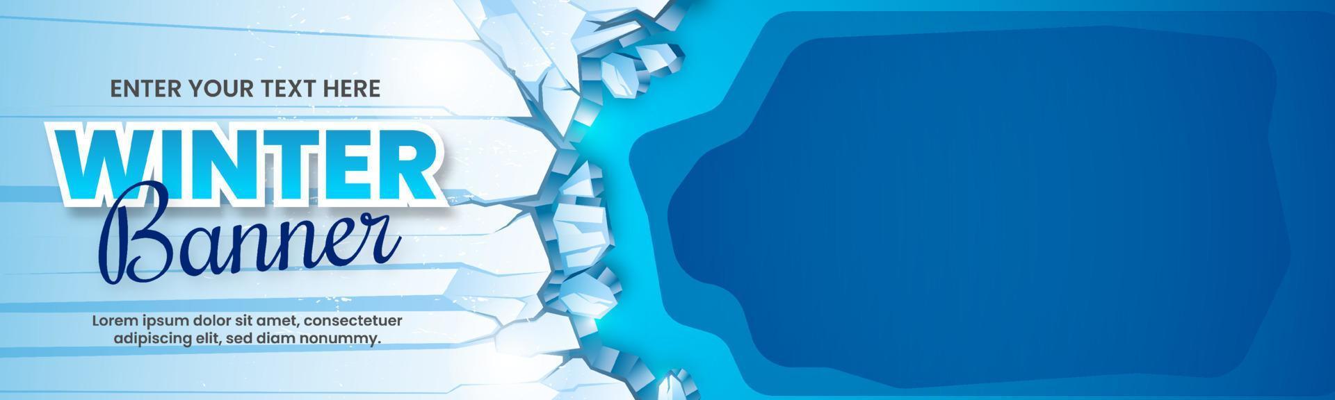 banner de invierno con espacio de texto en grietas de hielo realistas vector