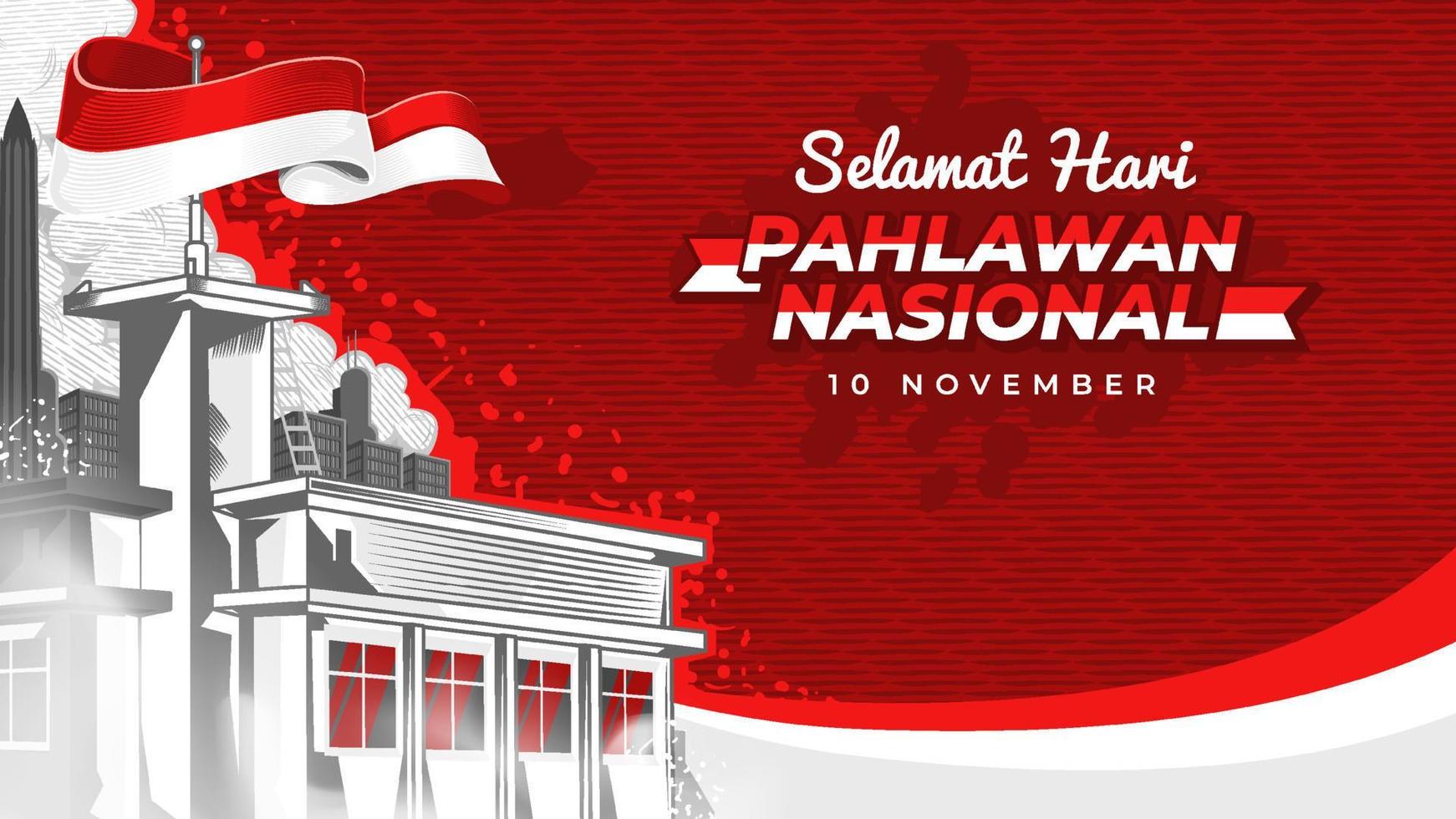 banner del día de los héroes nacionales de hari pahlawan nacional o indonesio dibujado a mano vector