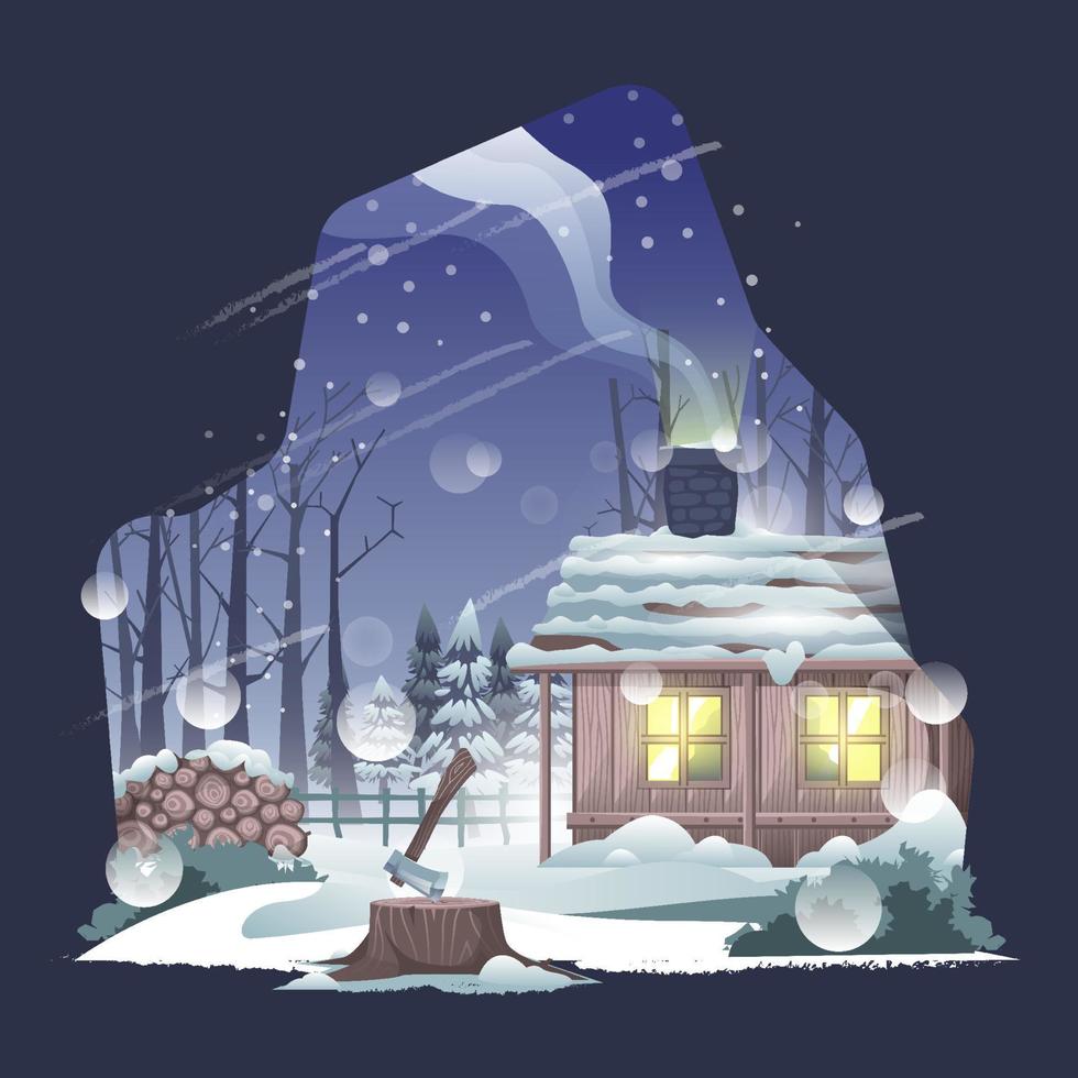 casa y nevadas en invierno ilustración vector