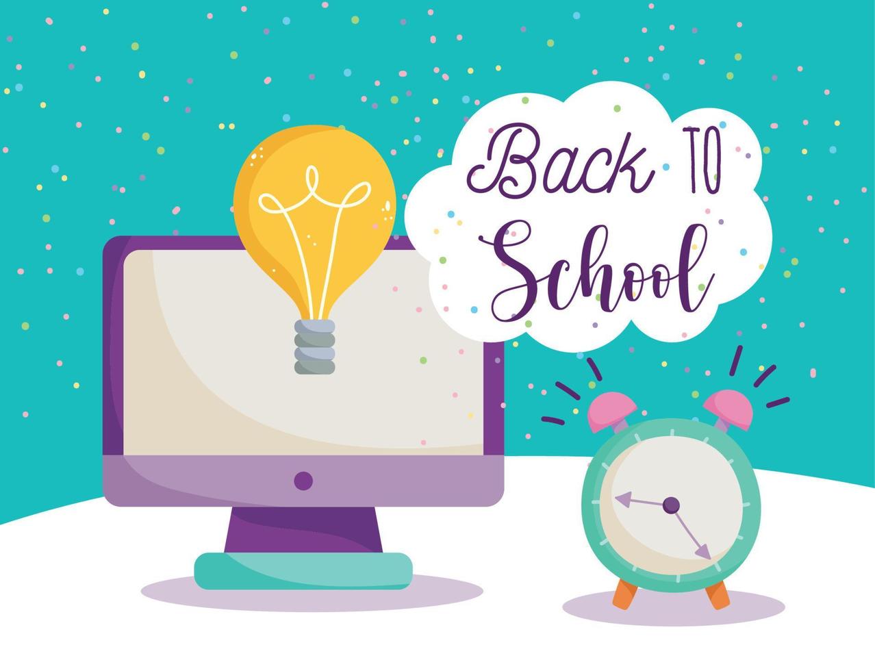 back to school, computer alarm clock idea elementary education cartoon vector