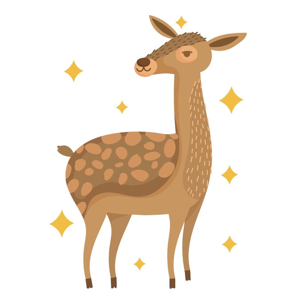 lindo animal de reno con estrellas en diseño de dibujos animados vector