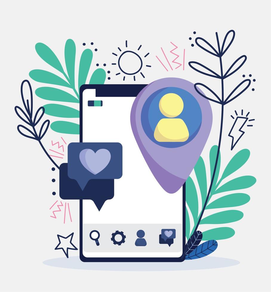 smartphone pin location avatar speech bubble social media vector