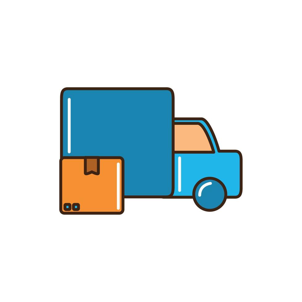 truck vehicle cardboard box cargo delivery line and fill vector