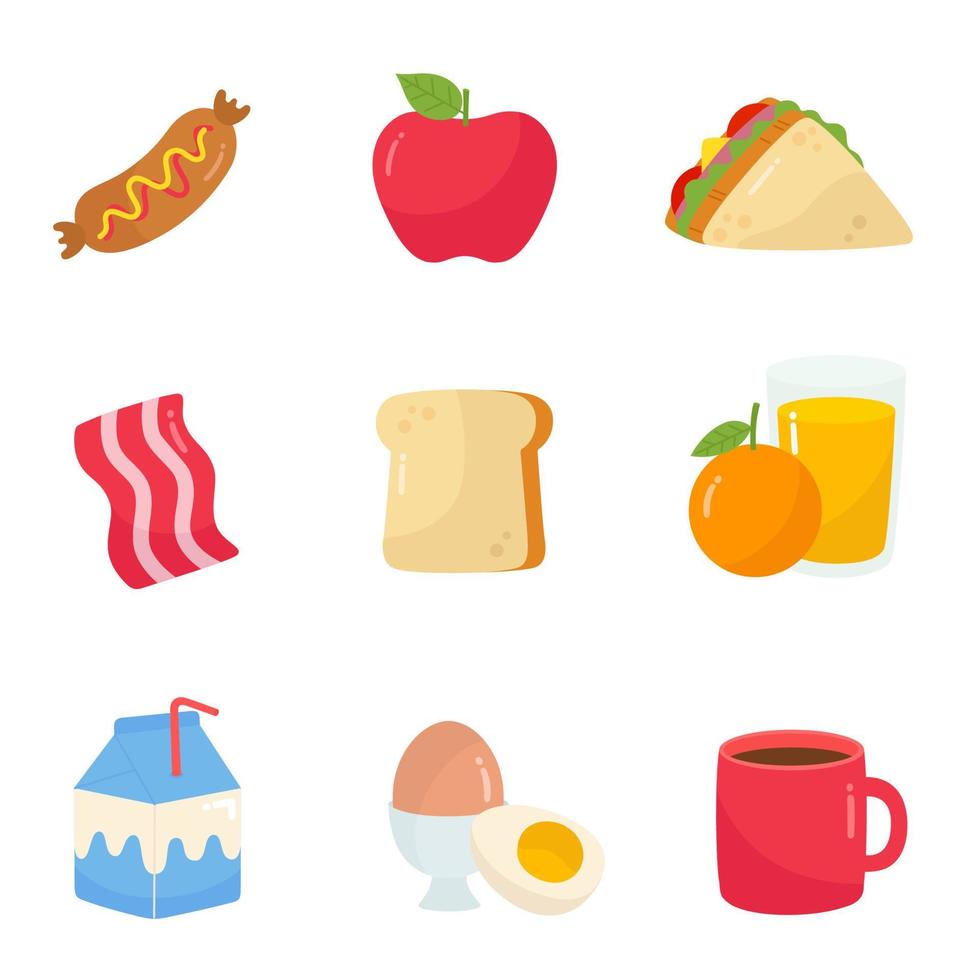 Cartoon breakfast and drinks set. vector