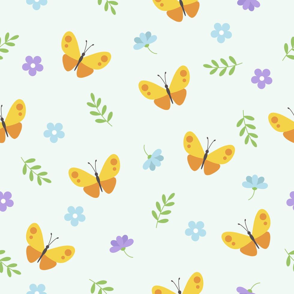 Butterfly and flowers seamless pattern. vector