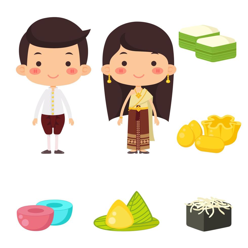 Cute cartoon thai and thai dessert vector