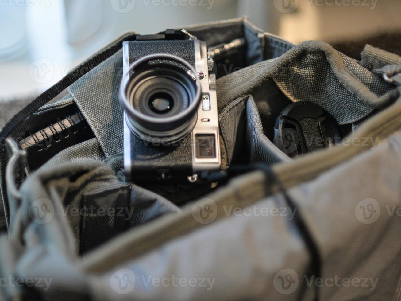Digital camera in a canvas bag photo