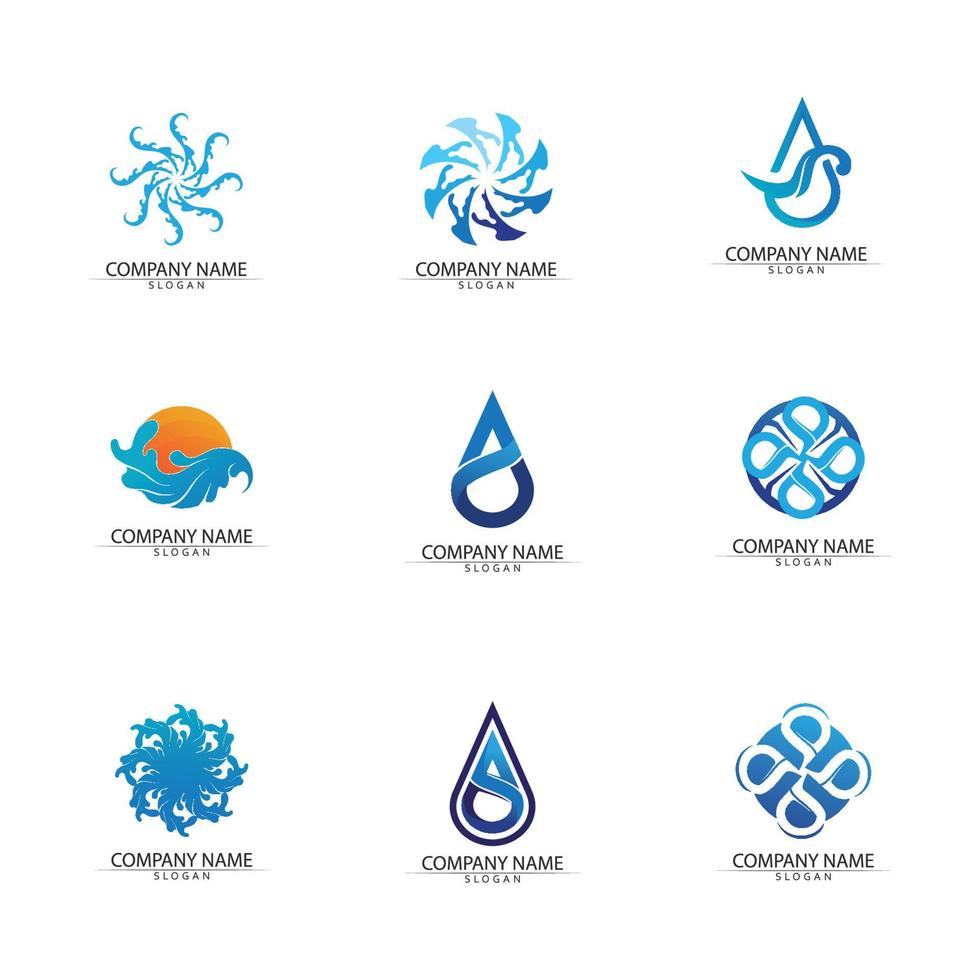 Isolated round shape logo. Blue color logotype. Flowing water image. Sea, ocean, river surface. vector