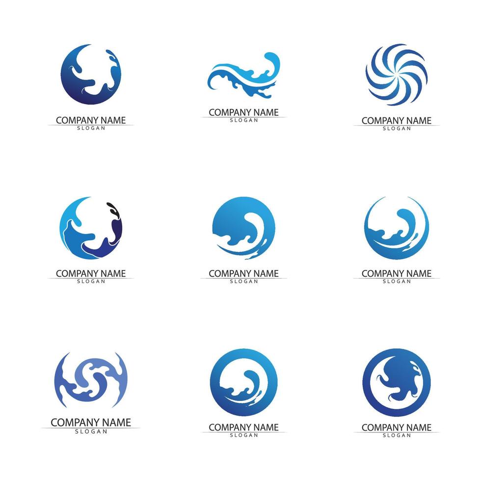 Isolated round shape logo. Blue color logotype. Flowing water image. Sea, ocean, river surface. vector