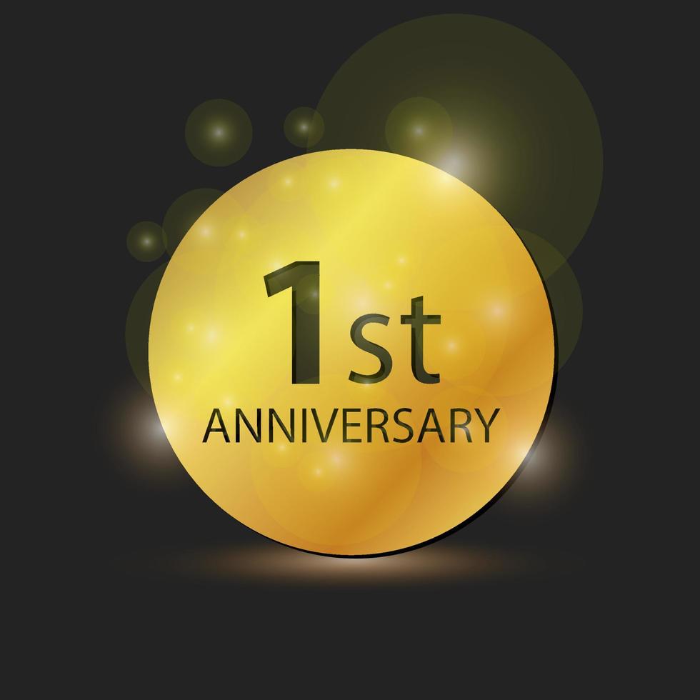 Gold circle plate Elegant logo 1st year anniversary celebration vector