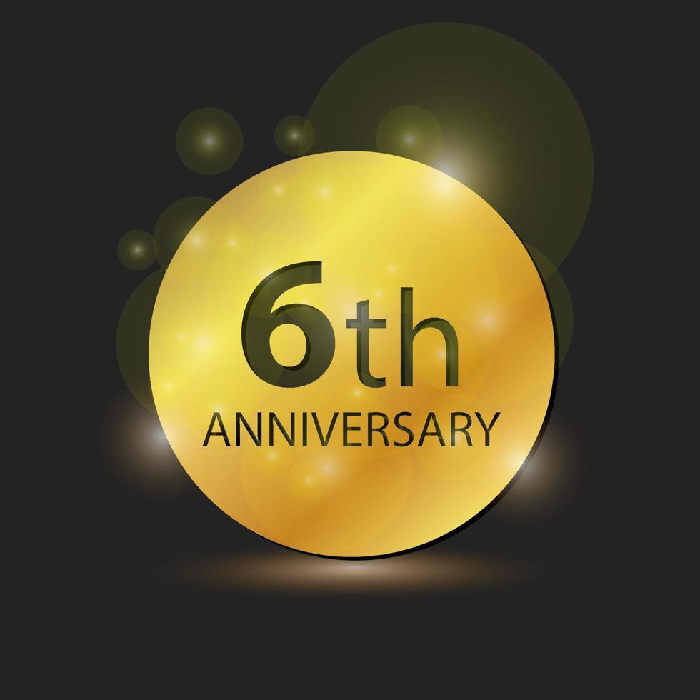 Gold circle plate Elegant logo 6th year anniversary celebration vector