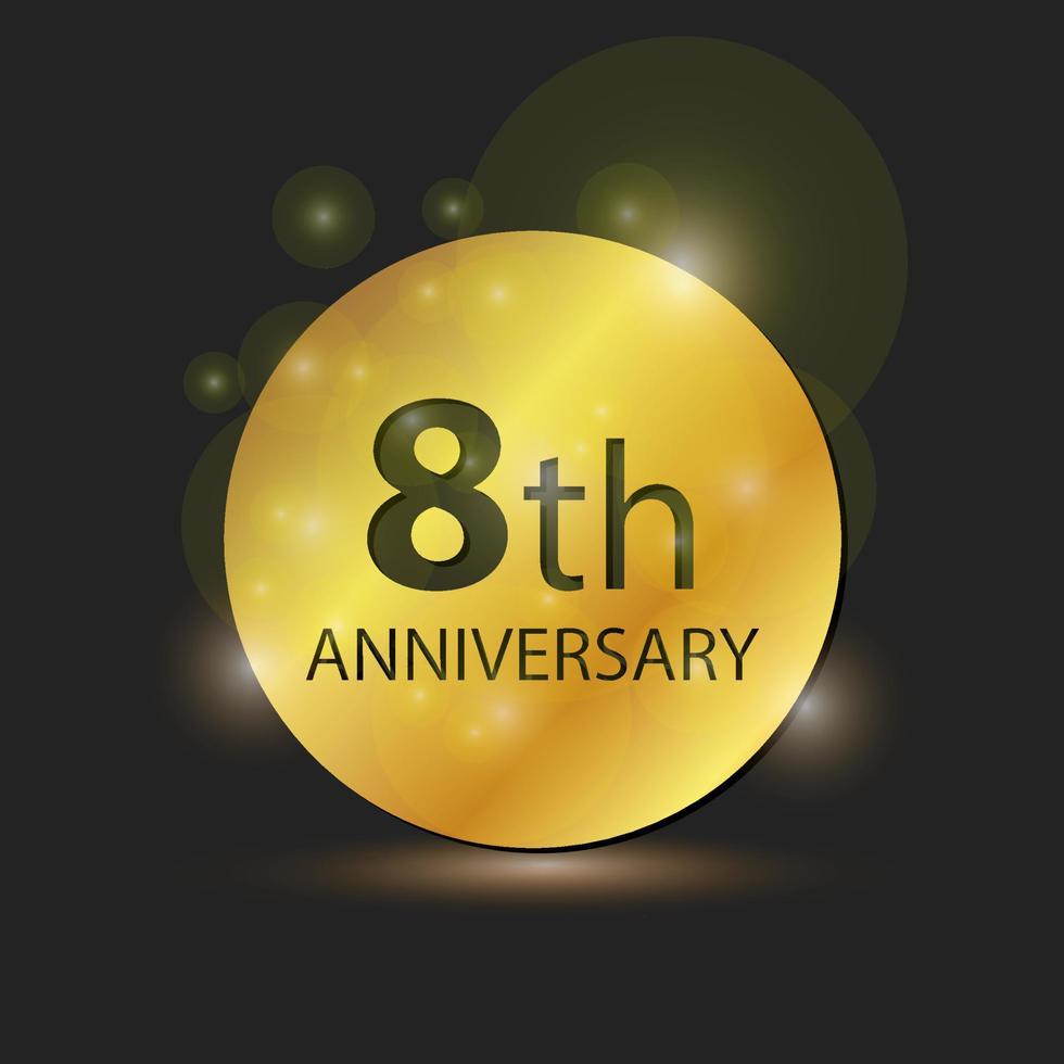 placa de círculo dorado logotipo elegante celebración de aniversario del octavo año vector