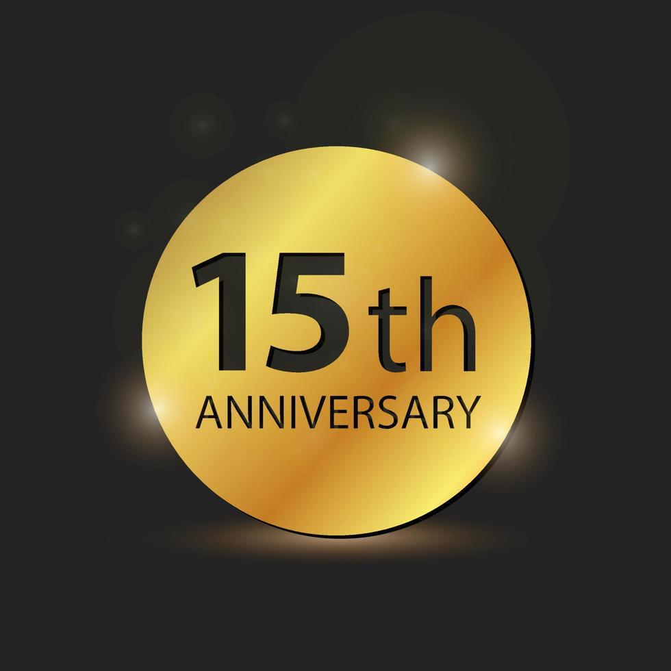 Gold circle plate Elegant logo 15th year anniversary celebration vector