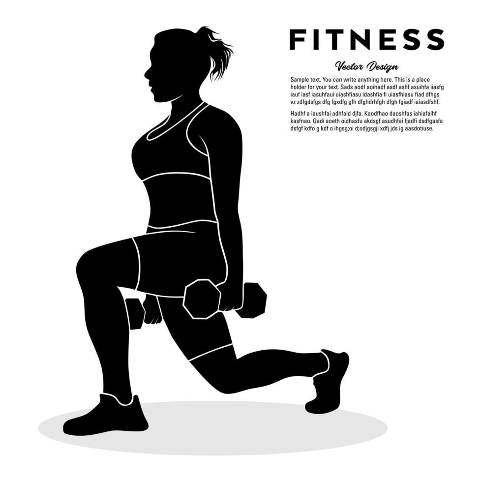 Silhouette of woman doing fitness lifting dumbbells. Vector illustration