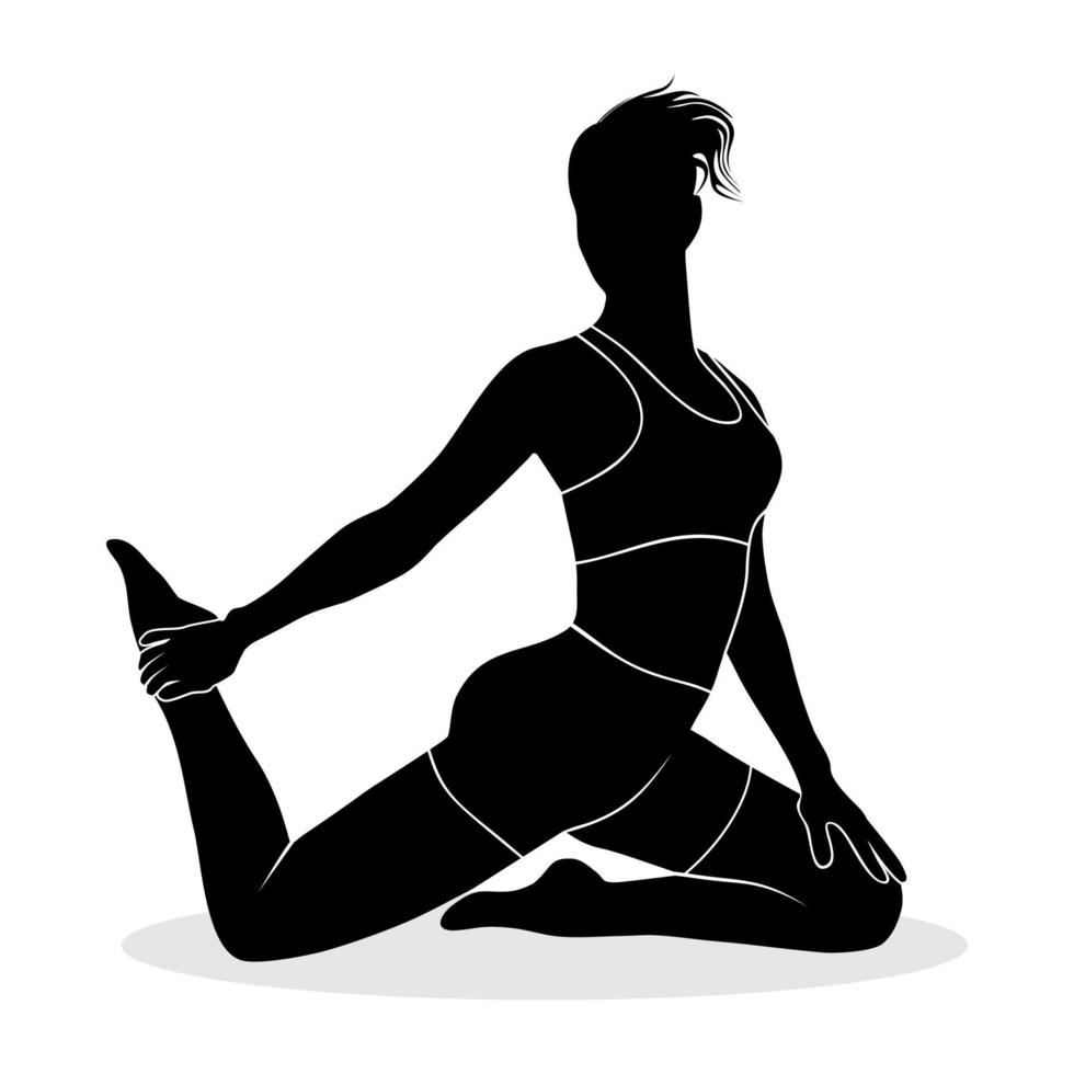 mujer ejerciendo yoga meditación. ilustración de silueta vectorial vector