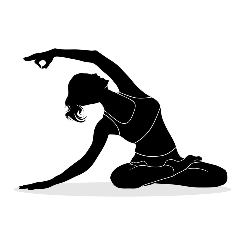 Silhouette of woman meditating on yoga. Vector illustration