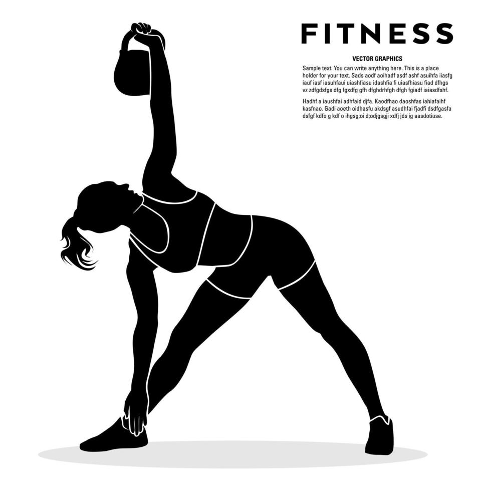 Silhouette of young fitness girl lifting weights. Vector illustration