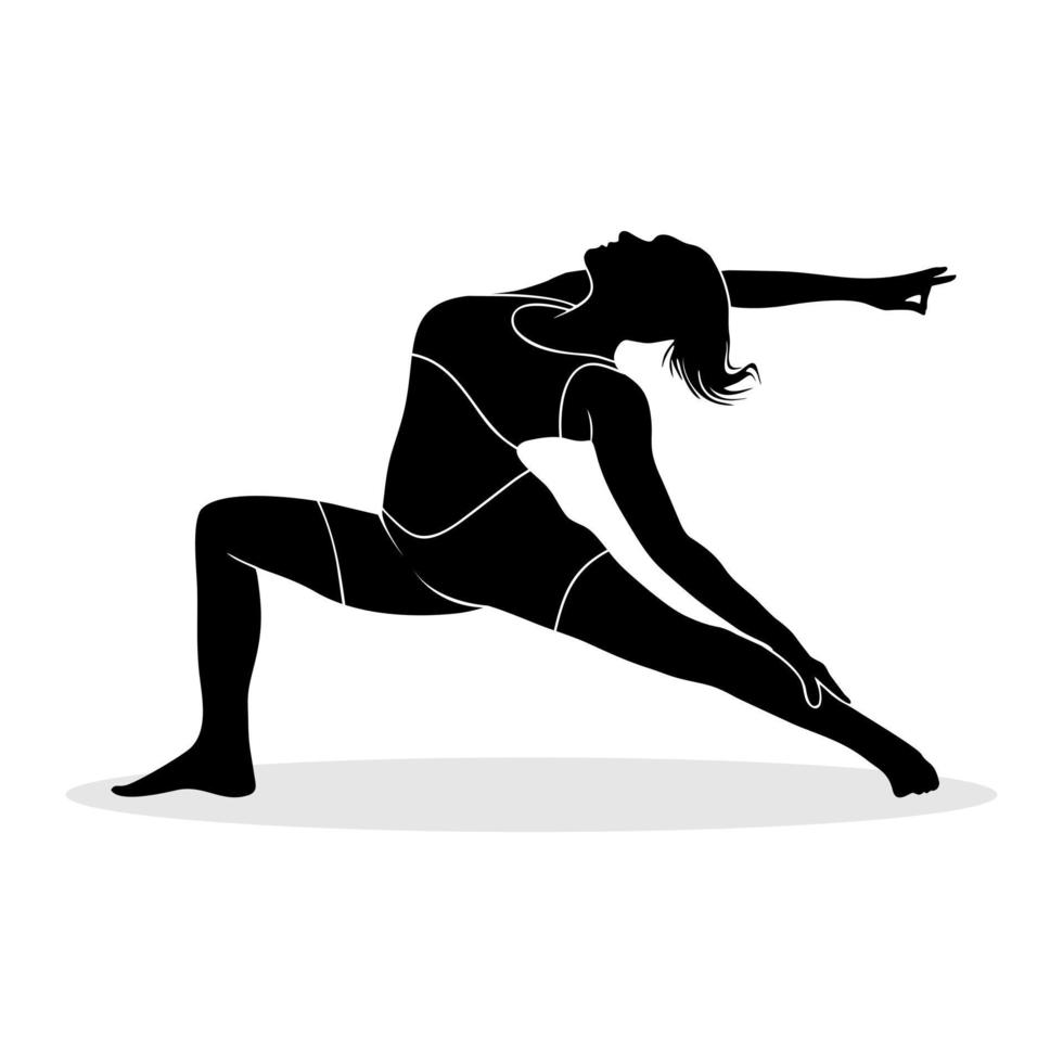 Black silhouette of woman posing for yoga meditation. Vector illustration