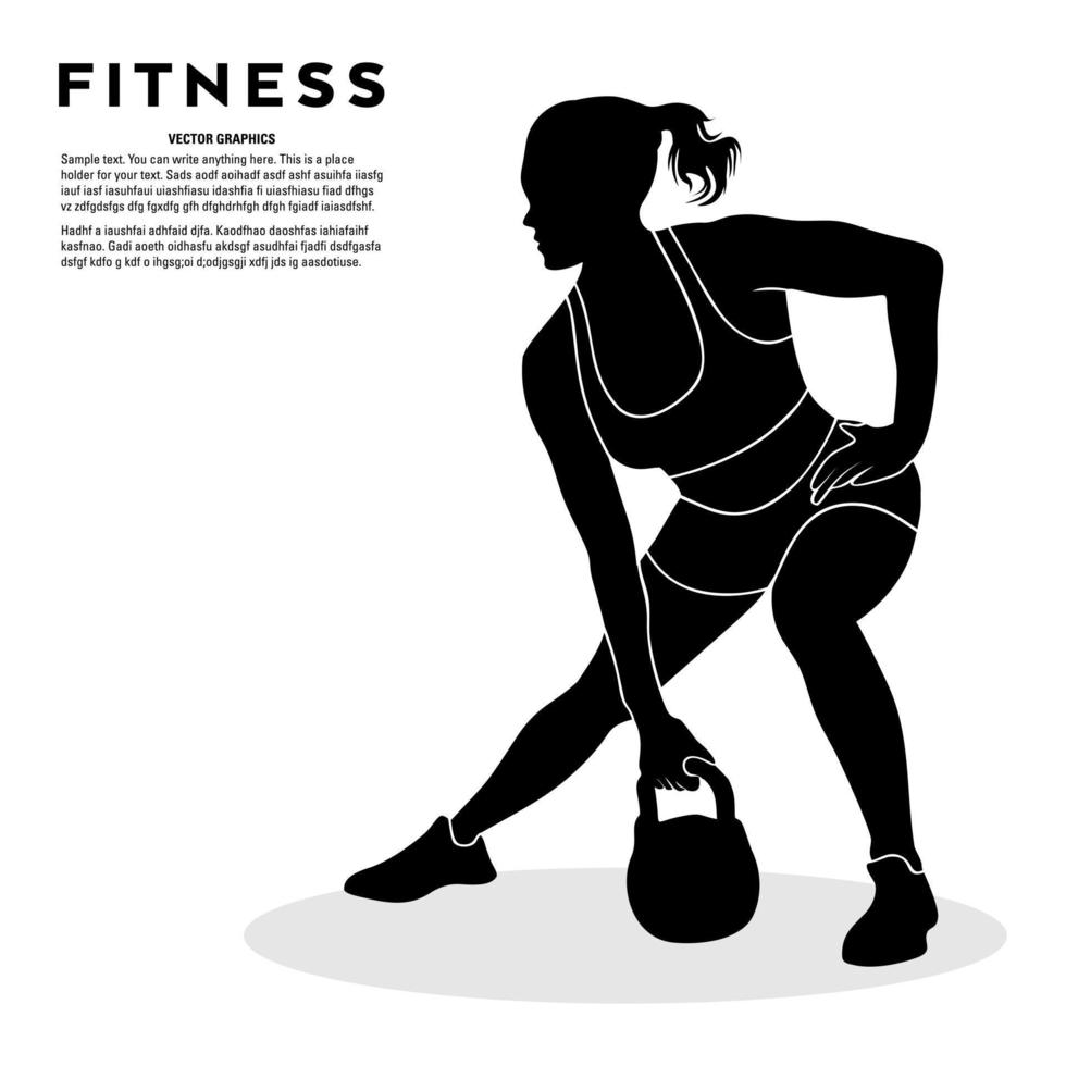 mujer joven deportiva entrenando pesas. ilustración de silueta vectorial vector