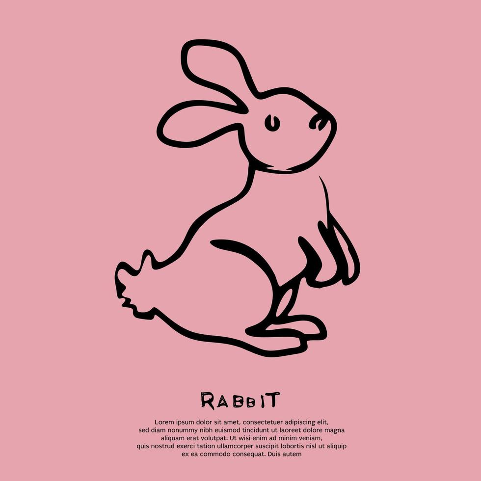 Simple line hand drawn rabbit. Vector illustration