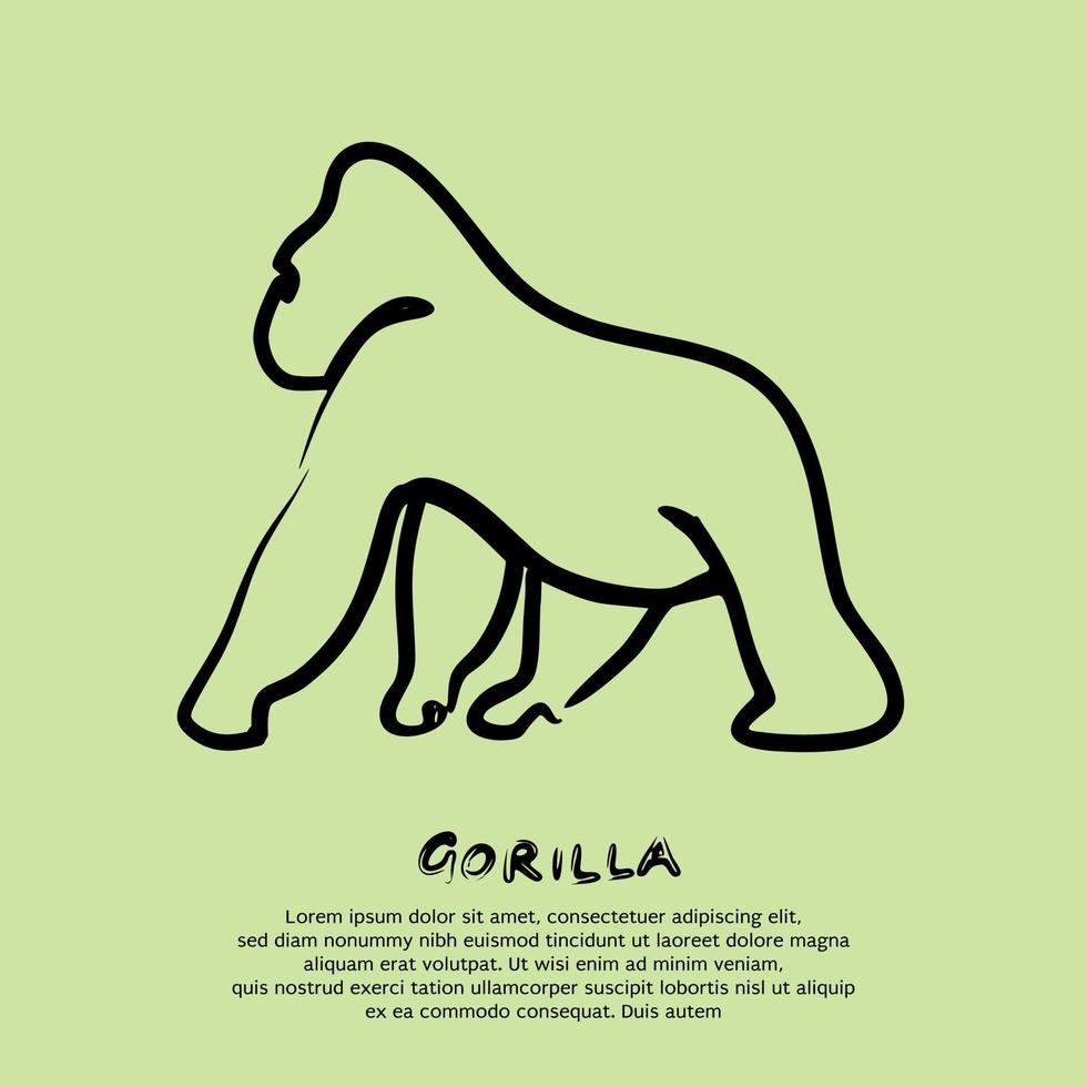 Minimalist line drawing of a gorilla. Vector illustration