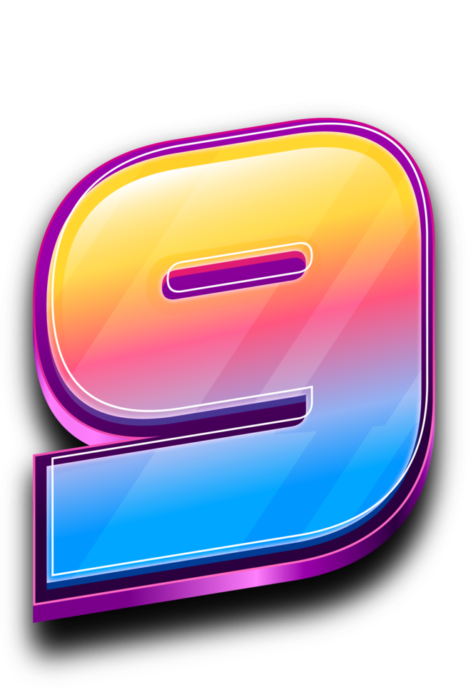 numéro 9 coloré en effet de texte de style 3d png