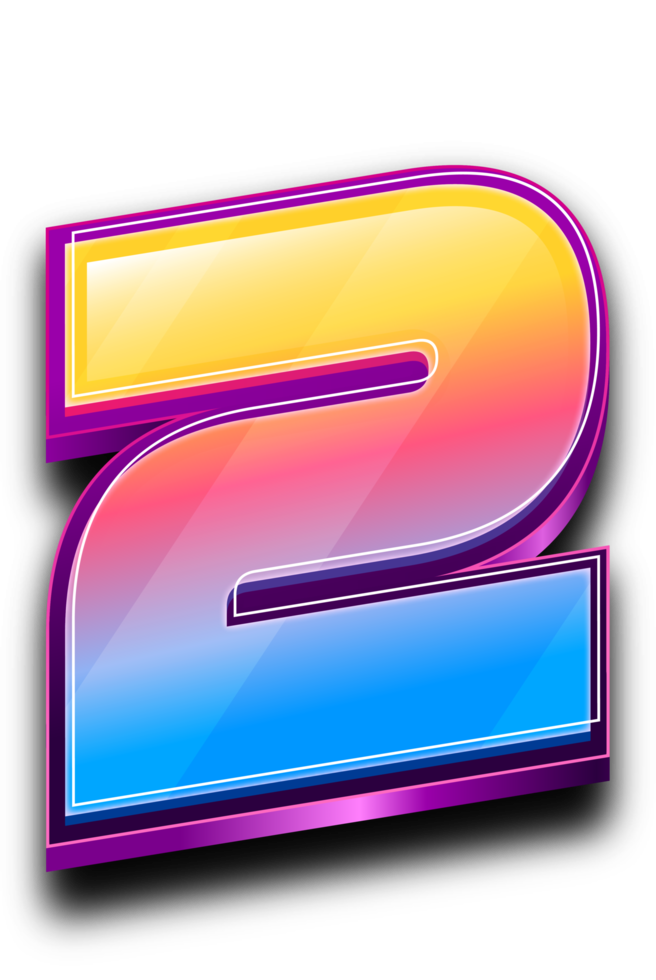 numéro 2 coloré en effet de texte de style 3d png