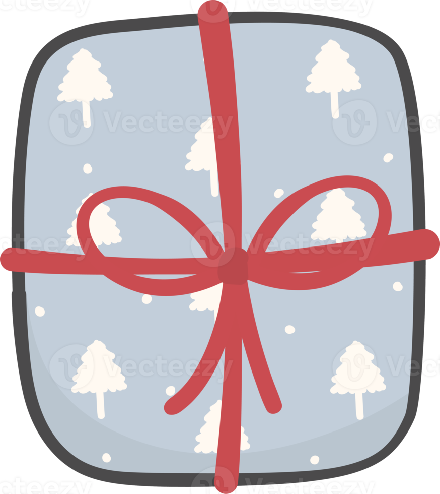 Cute Christmas present gift box cartoon doodle hand drawing png