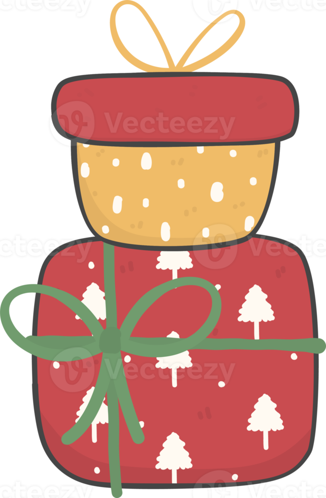 cute stacked colourful Christmas present gift box cartoon doodle hand drawing png