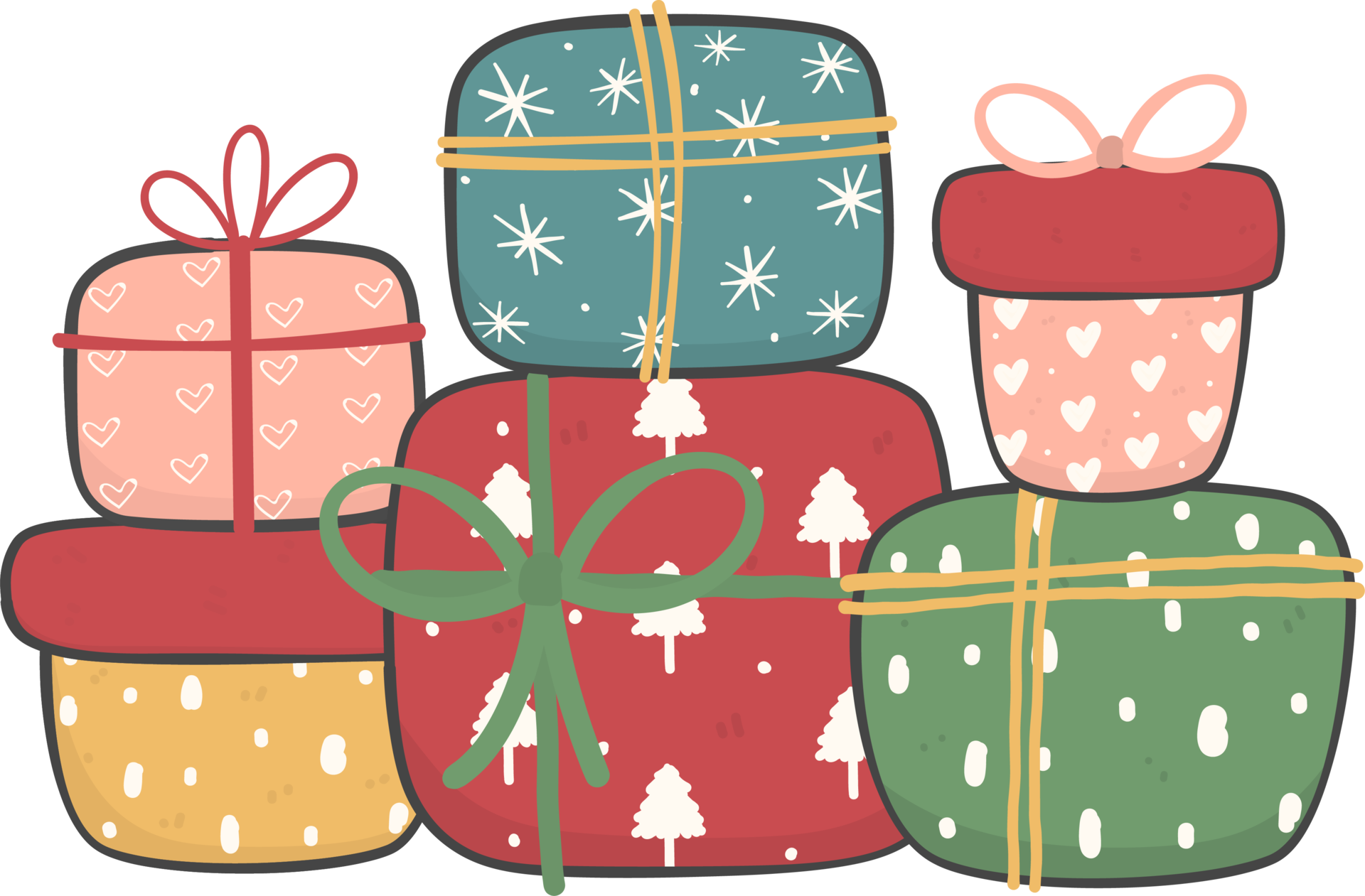 cute stacked colourful Christmas present gift box cartoon doodle hand