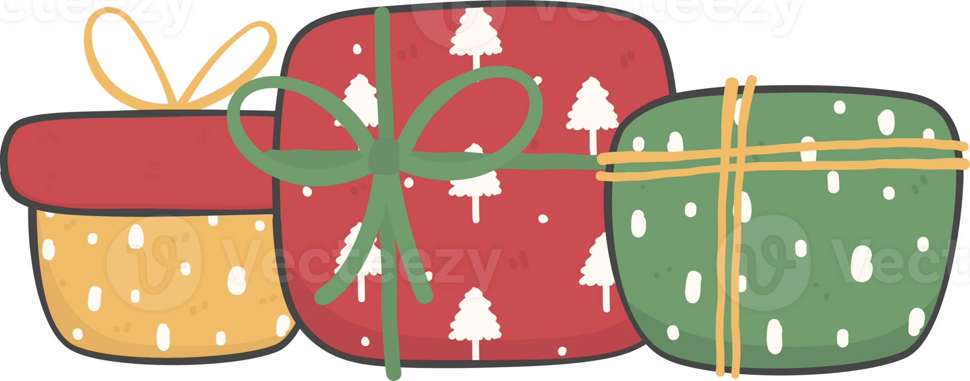 cute stacked colourful Christmas present gift box cartoon doodle hand drawing png