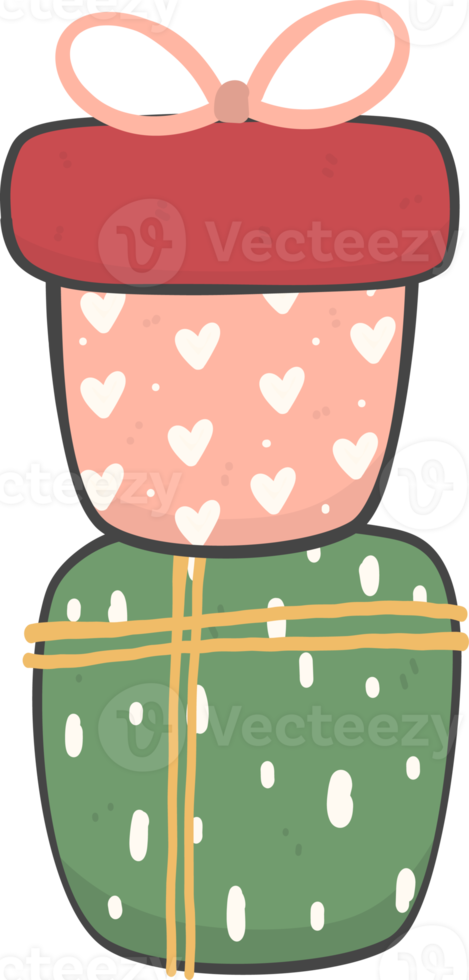 cute stacked colourful Christmas present gift box cartoon doodle hand drawing png