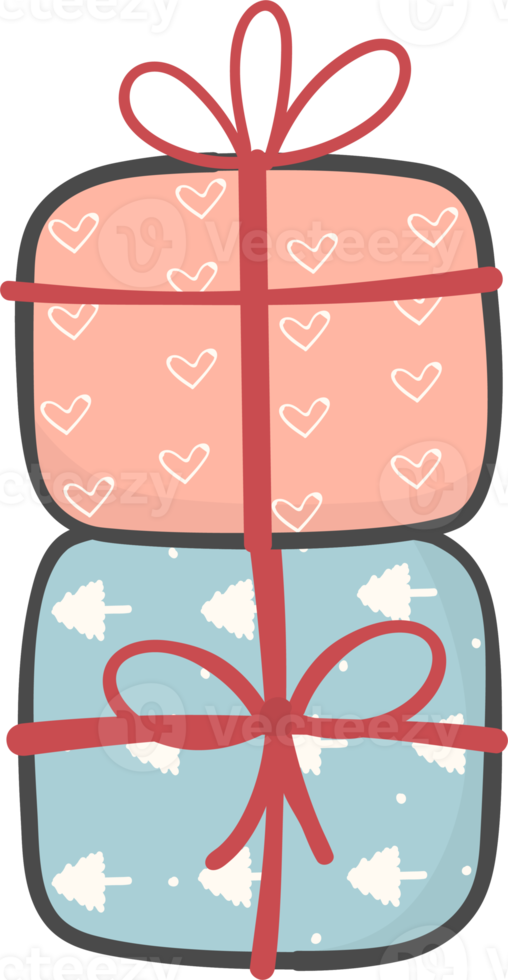 cute stacked colourful Christmas present gift box cartoon doodle hand drawing png