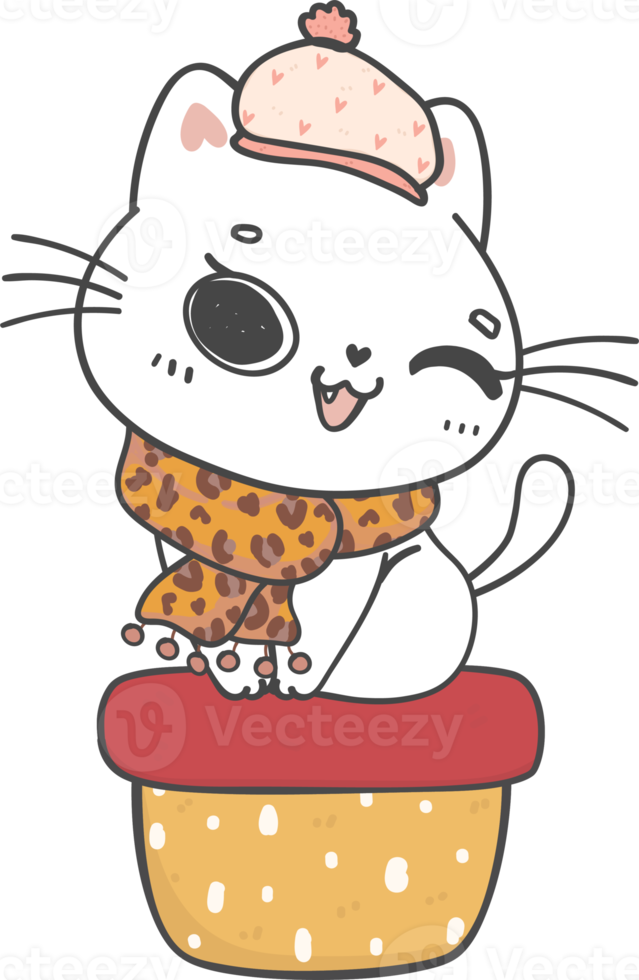 cute Christmas naughty kitten cat breeds with gift present box cartoon doodle hand drawing png