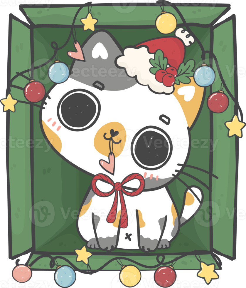 cute Christmas naughty kitten cat breeds with gift present box cartoon doodle hand drawing png