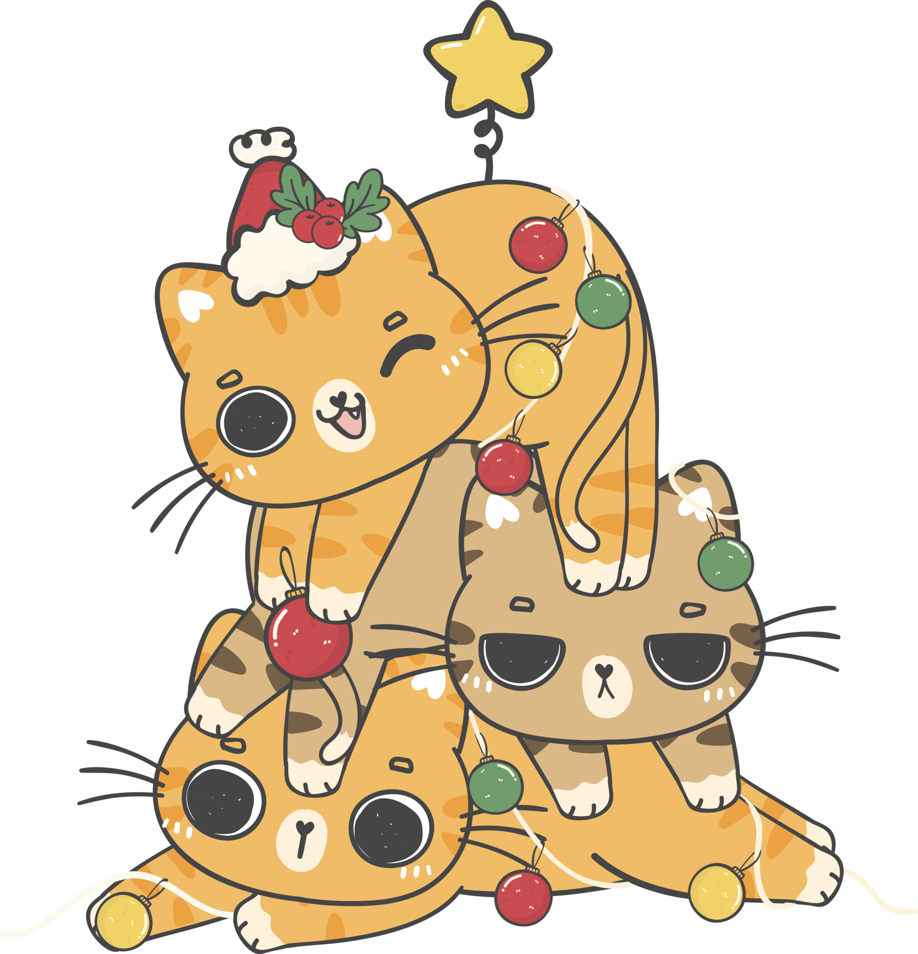 Cute Christmas Cat Tree Cartoon Doodle Hand Drawing 13643600 PNG