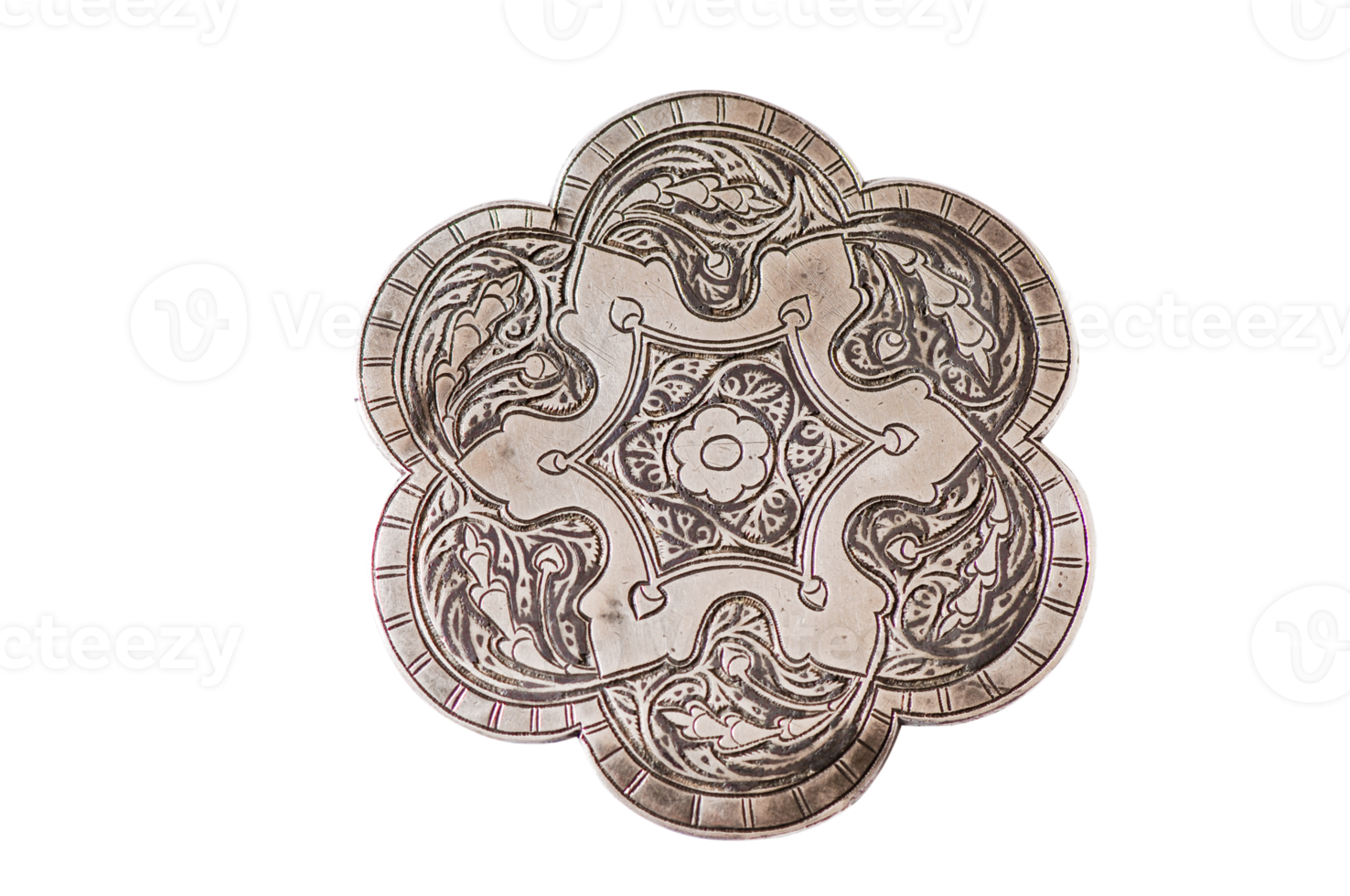 An artistic flower shape coin with beautiful engravings png